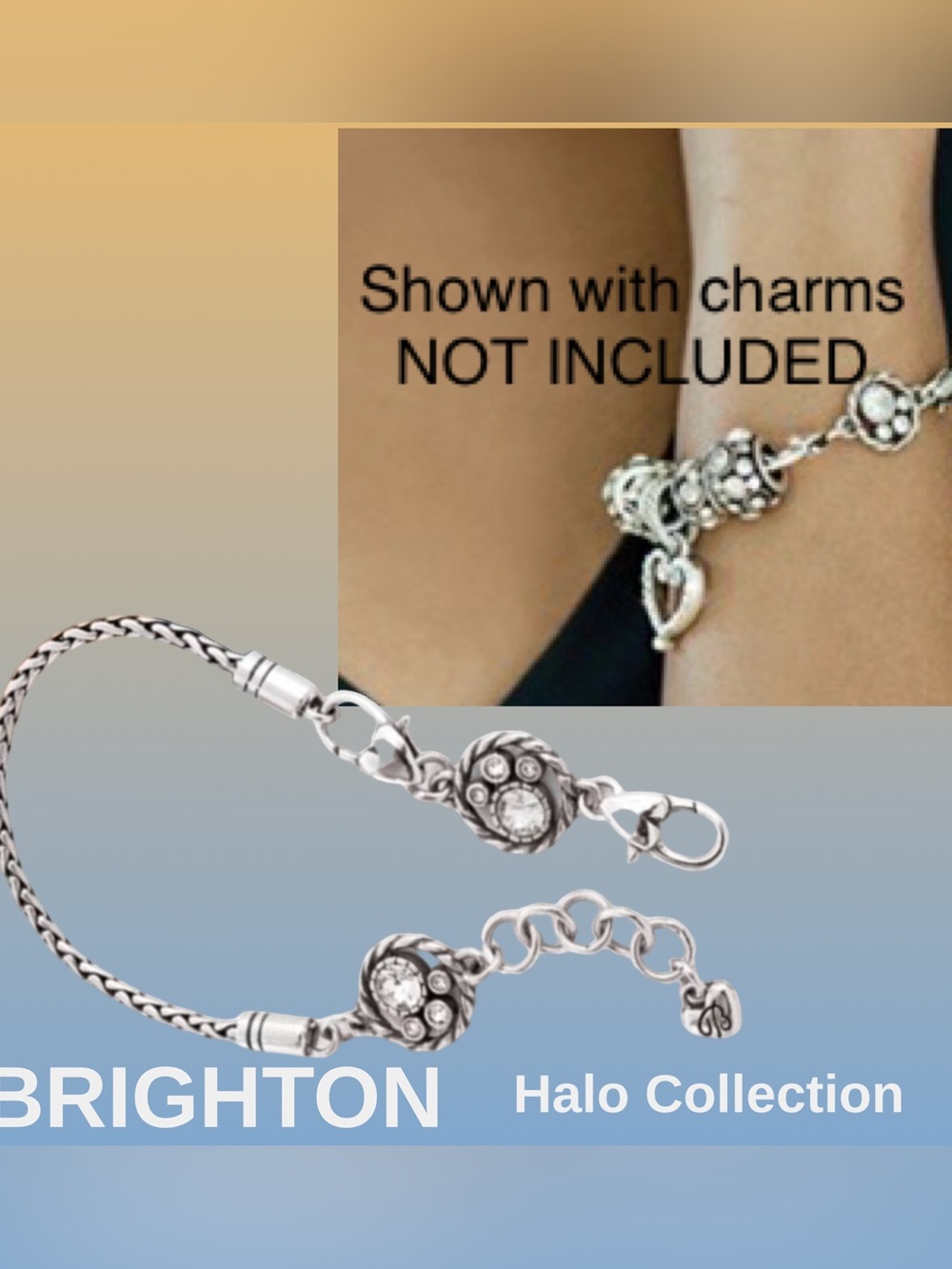 BRIGHTON Halo Slide Silver Fine Quality Crystals Charm Bracelet FIRM